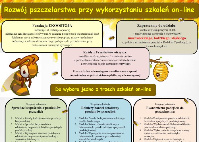 Bezpłatne szkolenia pn. „Rozwój pszczelarstwa przy wykorzystaniu szkoleń on-line”
