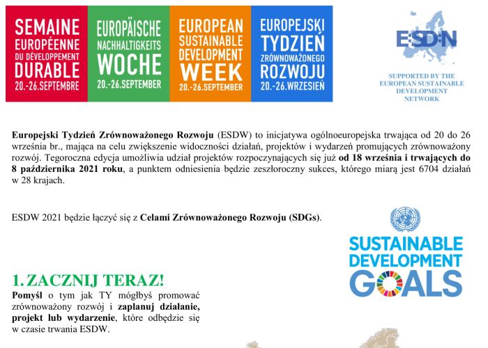 Zaproszenie do udziału w Europejskim Tygodniu Zrównoważonego Rozwoju