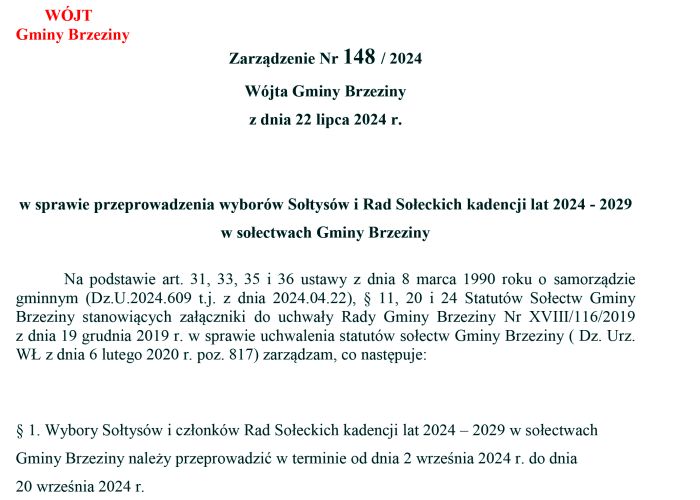 Wybory Sołtysów i Rad Sołeckich - 2024-2029
