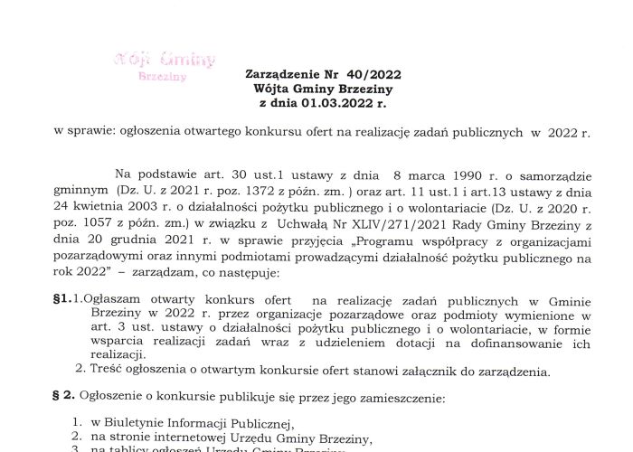 Ogłoszenie otwartego konkursu ofert na realizację zadań publicznych w 2022 r.