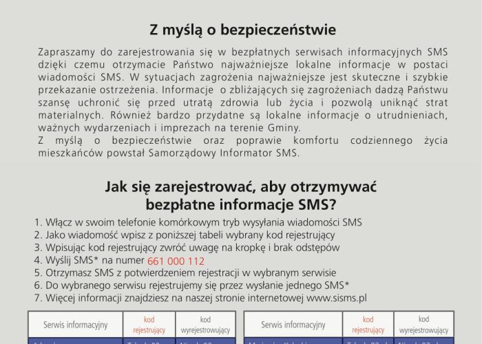 Zapraszamy do zarejestrowania się w bezpłatnych serwisach informacyjnych SISMS