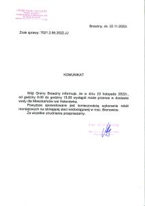 Komunikat dotyczący przerwy w dostawie wody w miejscowości Helenówka w dniu 23 listopada.